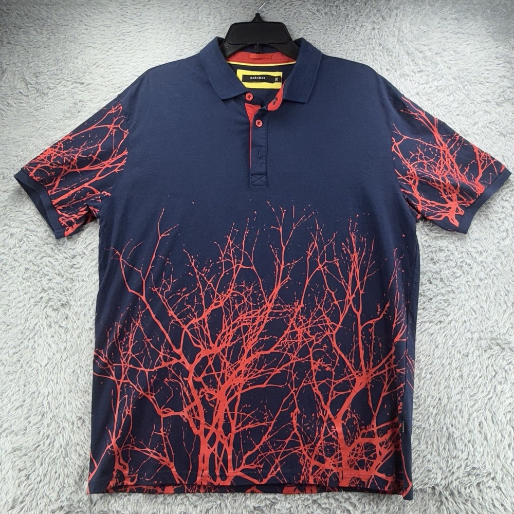 Barabas Polo Shirt Men's 2Xl All over  Print Stretch Navy‎ Designer Casual